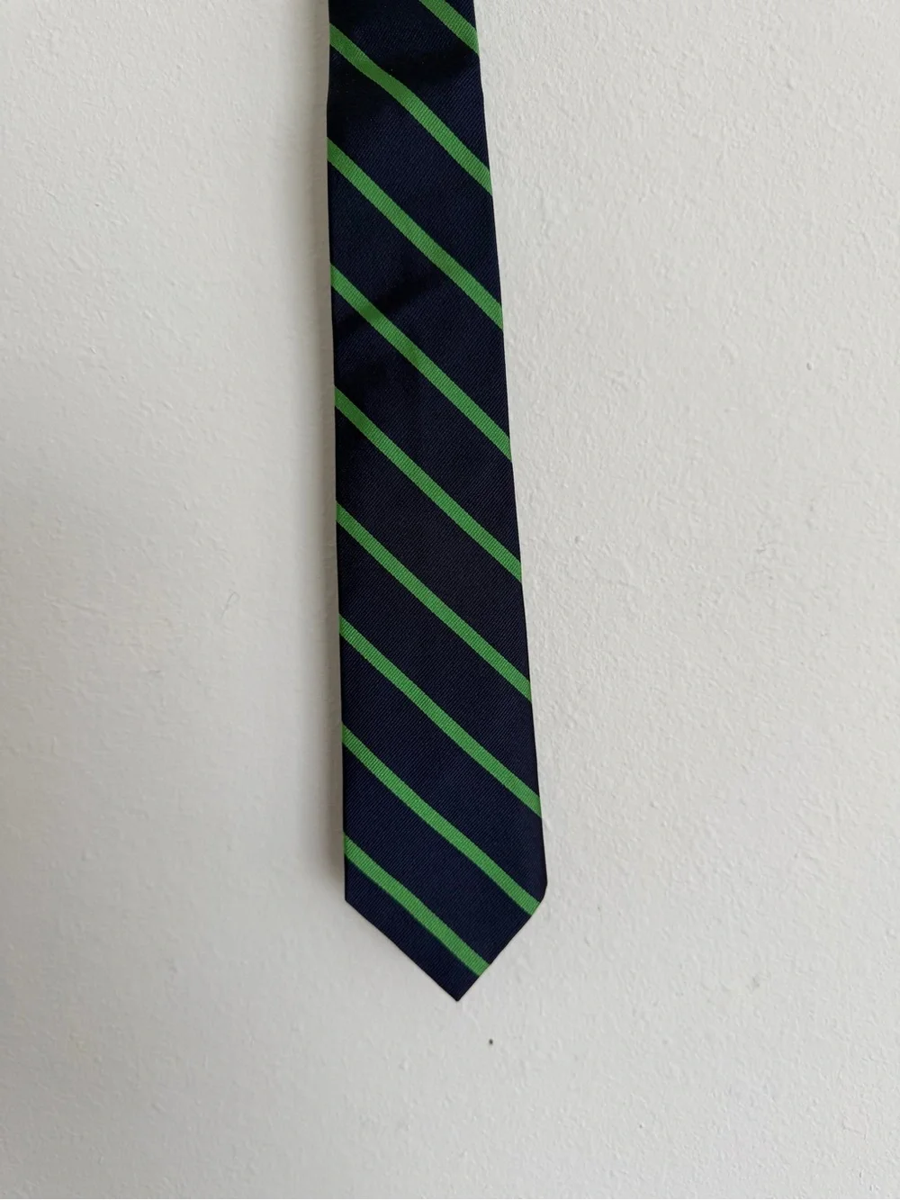 Polo Ralph Lauren Boys Silk Striped Tie Navy Blue Lime Green Short Length 48